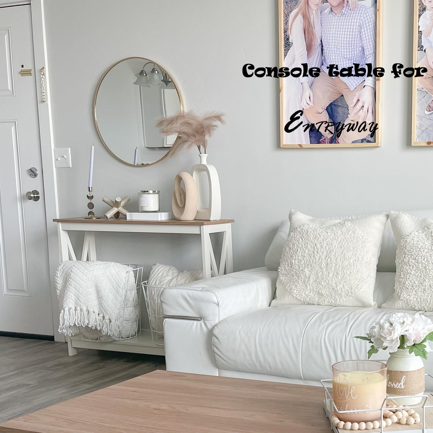 PHI VILLA White Console Tables for Entryway, Farmhouse Narrow Sofa Table Hallway, Ivory Skinny Entry Table