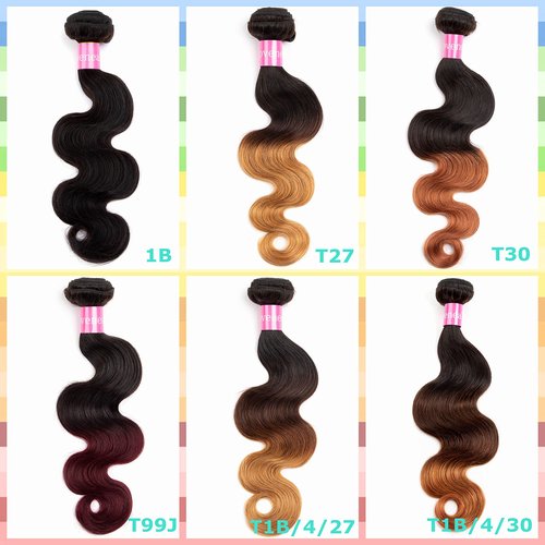 Lovenea Ombre Body Wave Human Hair Bundles 14+16+18 inch Ombre 3 Bundles 2 Tone Black to Burgundy Human Hair Weave (14 16 18, T99J#)
