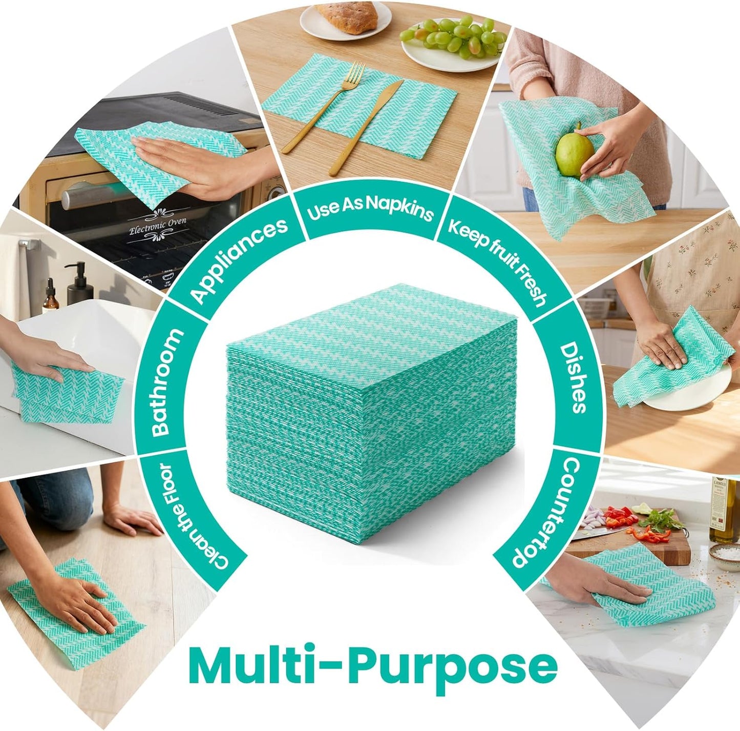 Reusable Cleaning Towels Reusable Cloths Dish Cloths, 100 Count Multi-Purpose Dry Handy Wipes Disposabel Kitchen Towels, Durable, Absoebent, Dry Quickly, Green, Handi Wipe