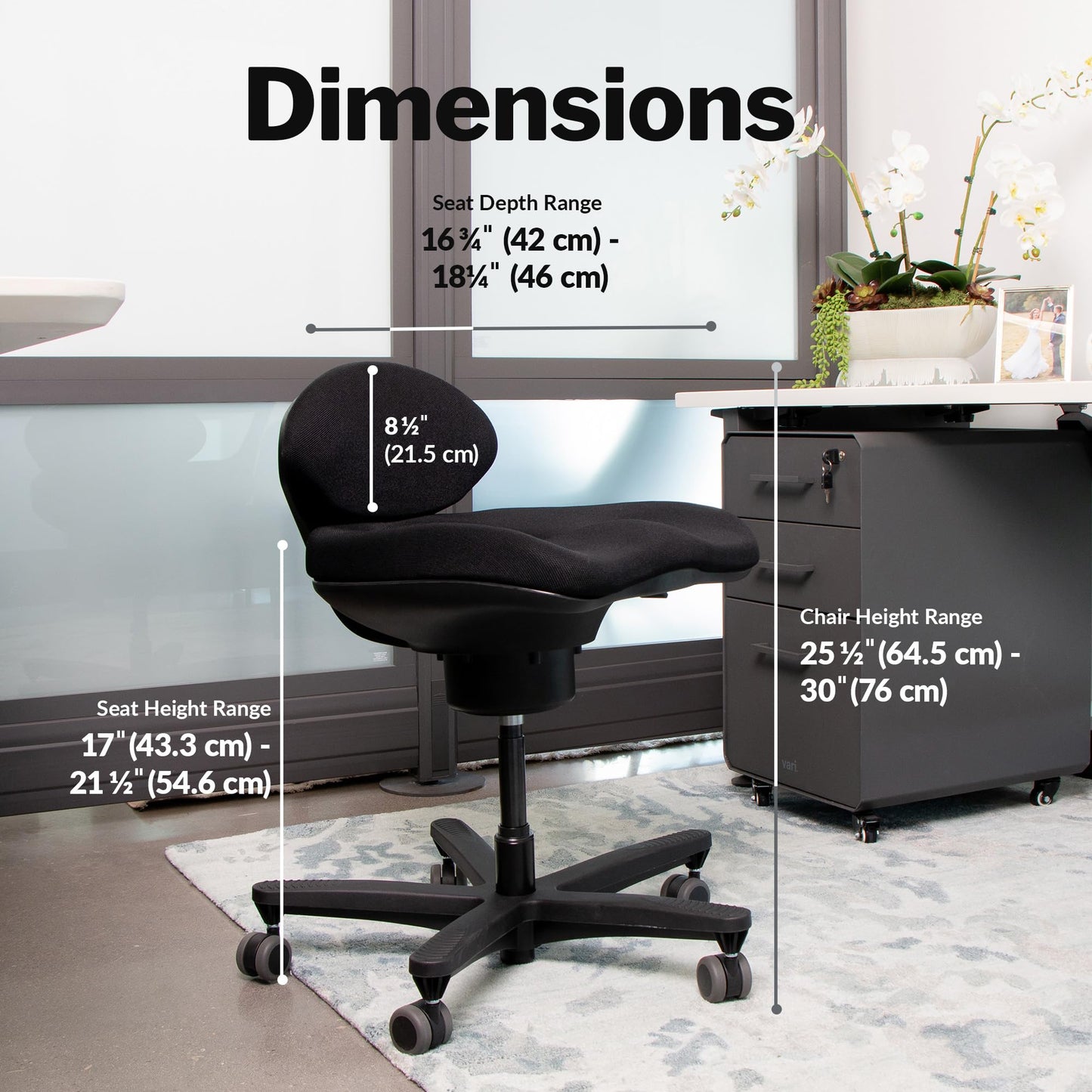 Vari CoreChair – Ergonomic Armless Office Chair for Active Sitting, Core Support & Posture – Adjustable Seat Height & Depth – Compact Task Chair for Home Office Desk – 250 lb Capacity (Black)