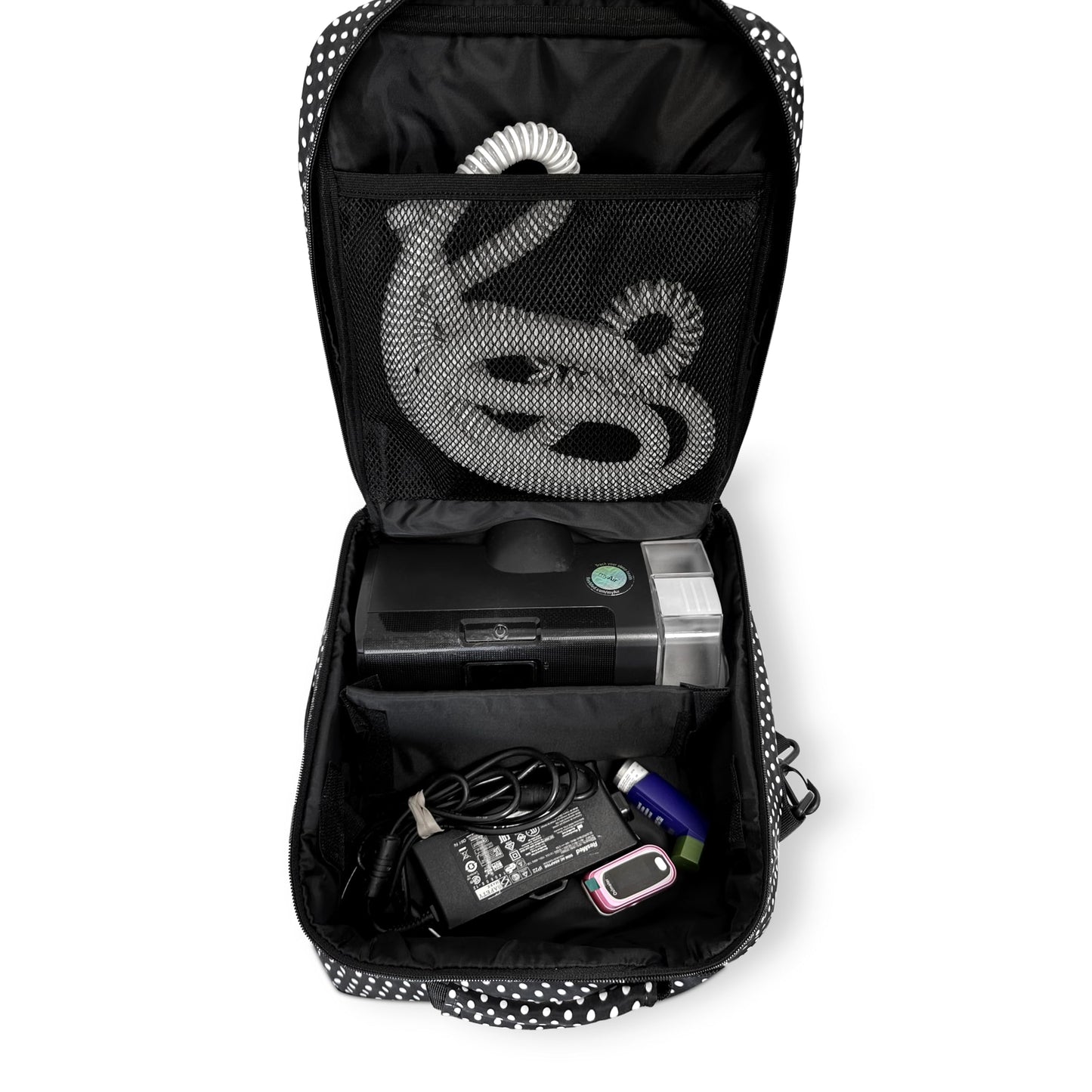 40Winkz USA CPAP Travel Bag, CPAP carry bag for various CPAP’s compatible with, Airsense 10, Airsense 11, Dreamstation & more. Attaches to luggage & travel compliant (Black white)