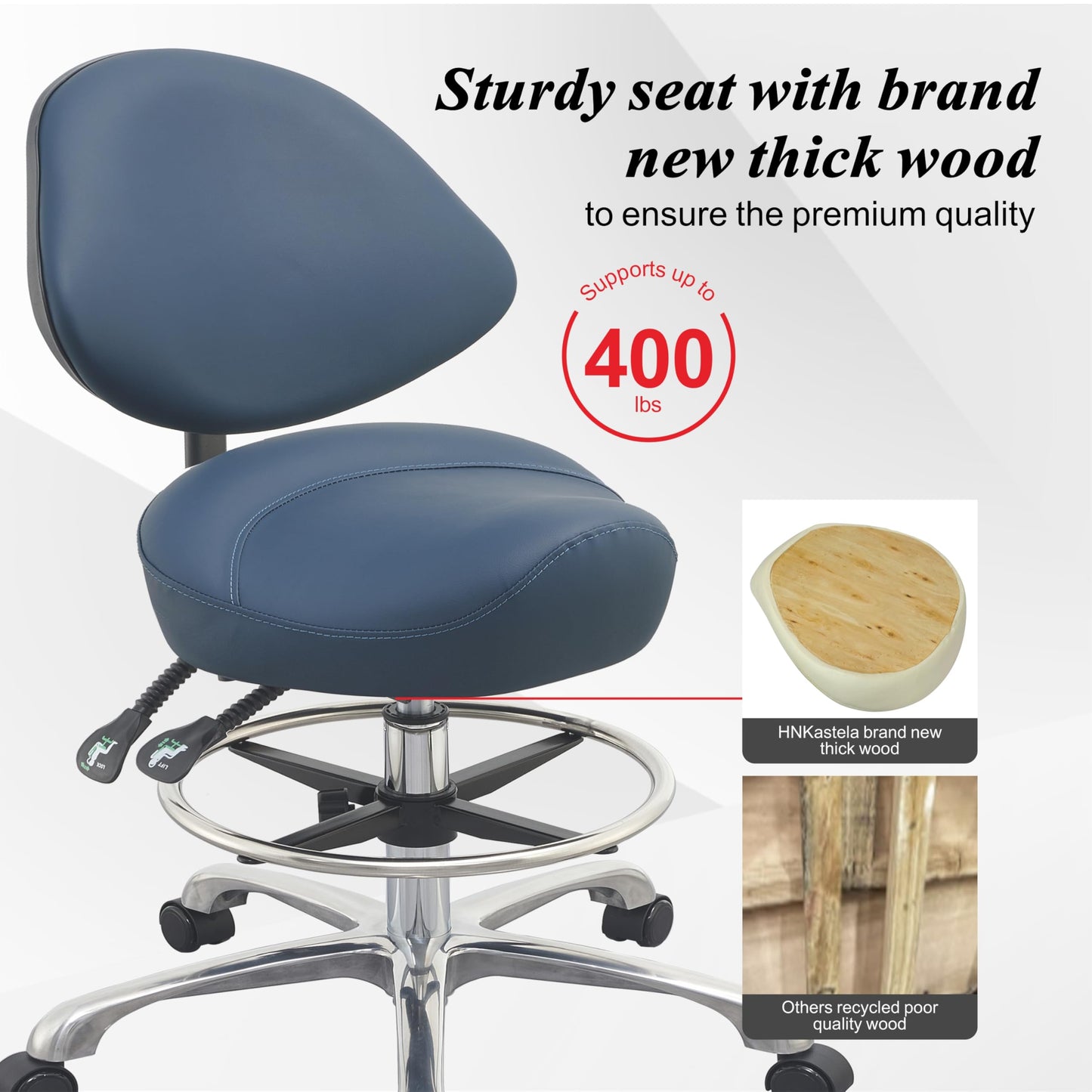 Rolling Saddle Chair with Back Support, Height Adjustable Ergonomic Saddle Stool Chair with Wheels for Dental Hygienist,Salon,Esthetician