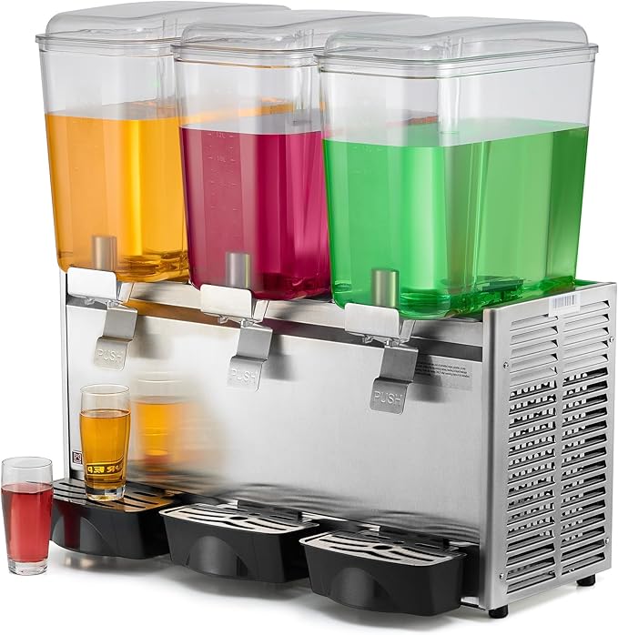 WILPREP Commercial Beverage Dispenser, 18L x 3 Tanks 14.4 Gallon Refrigerated Juice Dispenser with Thermostat Controller, ...