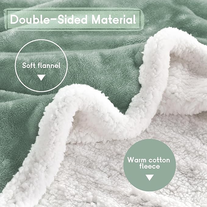 Heated Blanket Electric Throw Size 50''x60'' with 9 Heating Levels, 3 Hour Auto Shut Off, Machine Washable, Flannel & Sherpa Double-Sided Soft Warming Blanket for Couch, Bed, Office - Light Green