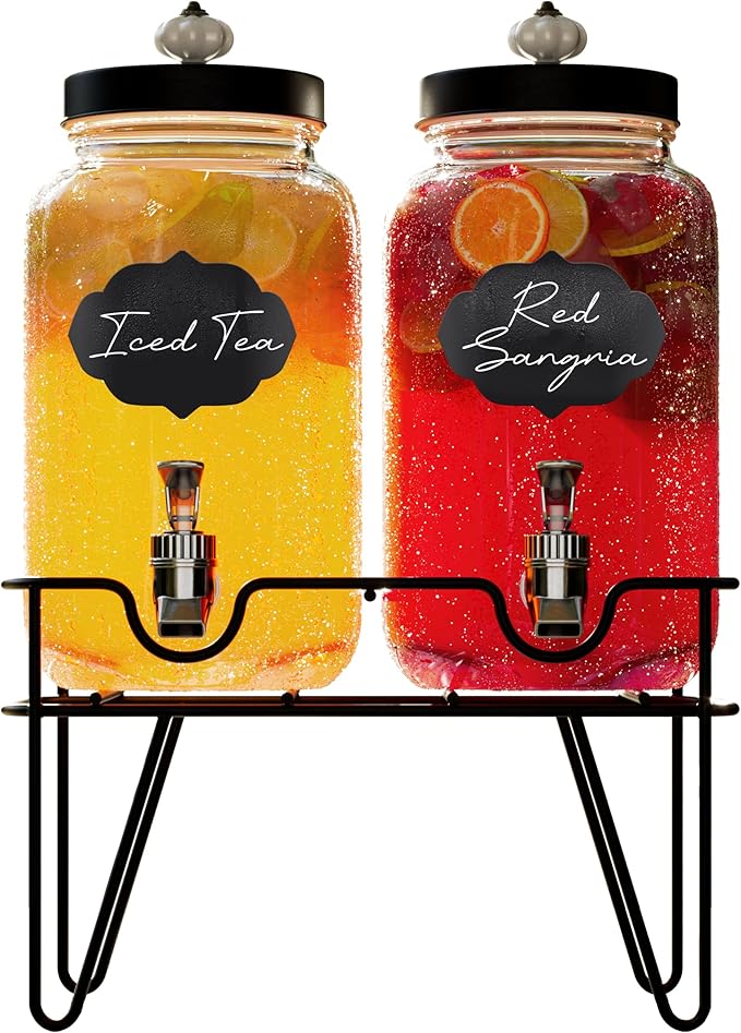 Style Setter Manchester Beverage Dispenser Set of 2 Cold Drink Dispenser w/ 3.1 Liter each