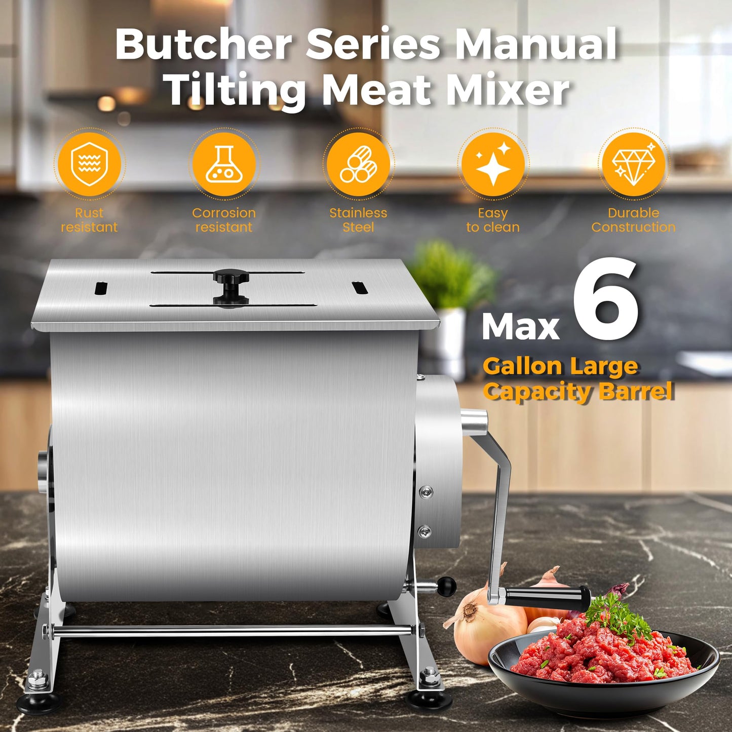 Wutfly Butcher Series 35 lb / 6 Gallon Manual Tilting Meat Mixer