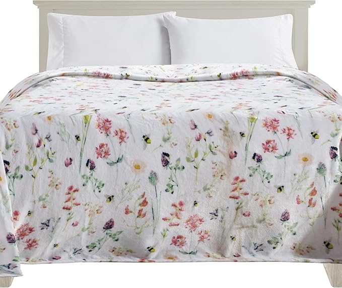 Elegant Comfort Ultra Soft Print Flannel Fleece Bed Blanket, Cozy-Fuzzy Lightweight Bedspread Coverlet, All Season Decorat...