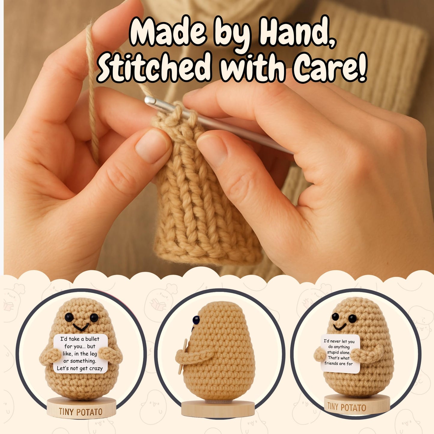 Funny Friendship Gift - Tiny Potato with 30 Sassy Messages for Women Friends Bestie BFF Bestfriend Coworkers - Best Friend Birthday Gifts for Women Men Her Him Sister Classmate - Positive Crochet
