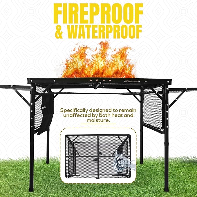 Folding Grill Table for Outside with Extension Boards - Support up to 88 lbs, Portable Camping Table for Beach, BBQ and RV
