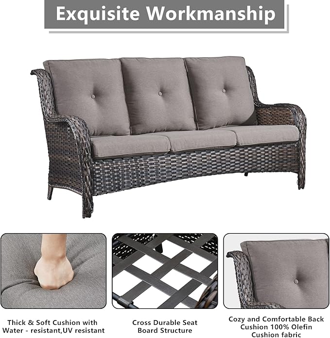 Rilyson Wicker Patio Furniture Set - 8 Piece Rattan Outdoor Sectional Conversation Sets with 4 Swivel Rocking Chairs,2 Ottomans,1 Sofa and 1 Coffee Table for Porch Deck Garden(Brown/Grey)