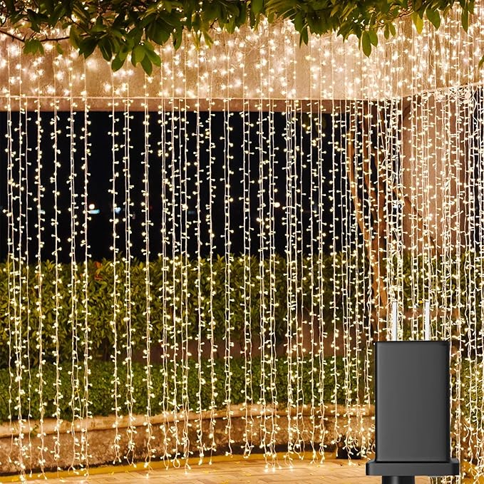 Solhice LED Curtain Lights Outdoor 20ft x10ft, 600 LED Plug in Hanging Christmas String Lights Indoor Bedroom, Twinkle Lig...
