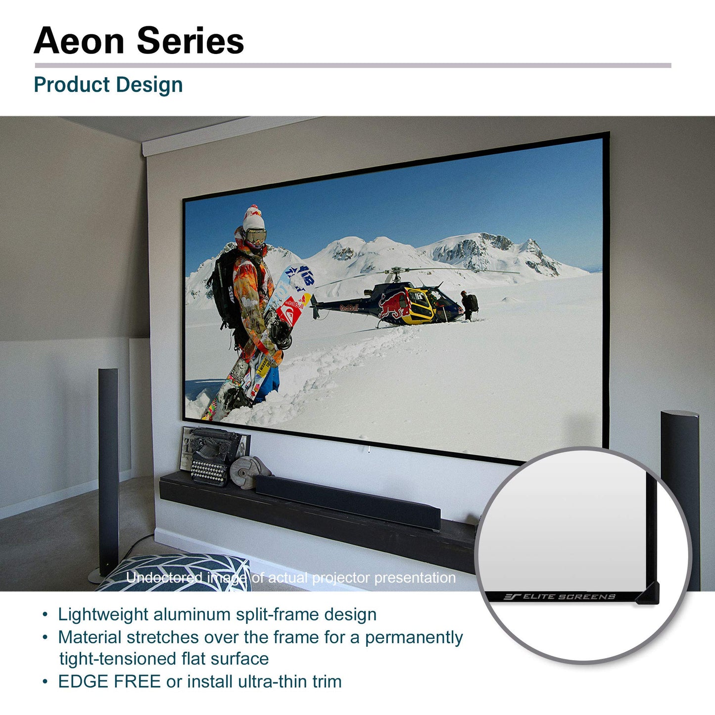 Elite Screens Aeon Series 158-Inch Projector Screen 16:9, Edge-Free Fixed Frame, 8K/4K UHD, CineWhite UHD-B, Wall Mounted for Standard, Short & UST Projectors, Home Theater & Gaming, AR158WH2