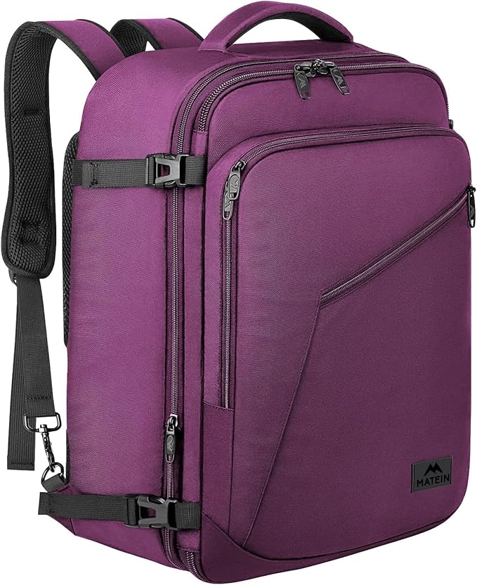 MATEIN Large Purple Travel Backpack, Water Resistant Airplane Backpack for Women, Expandable Casual Daypack for Work, Inte...