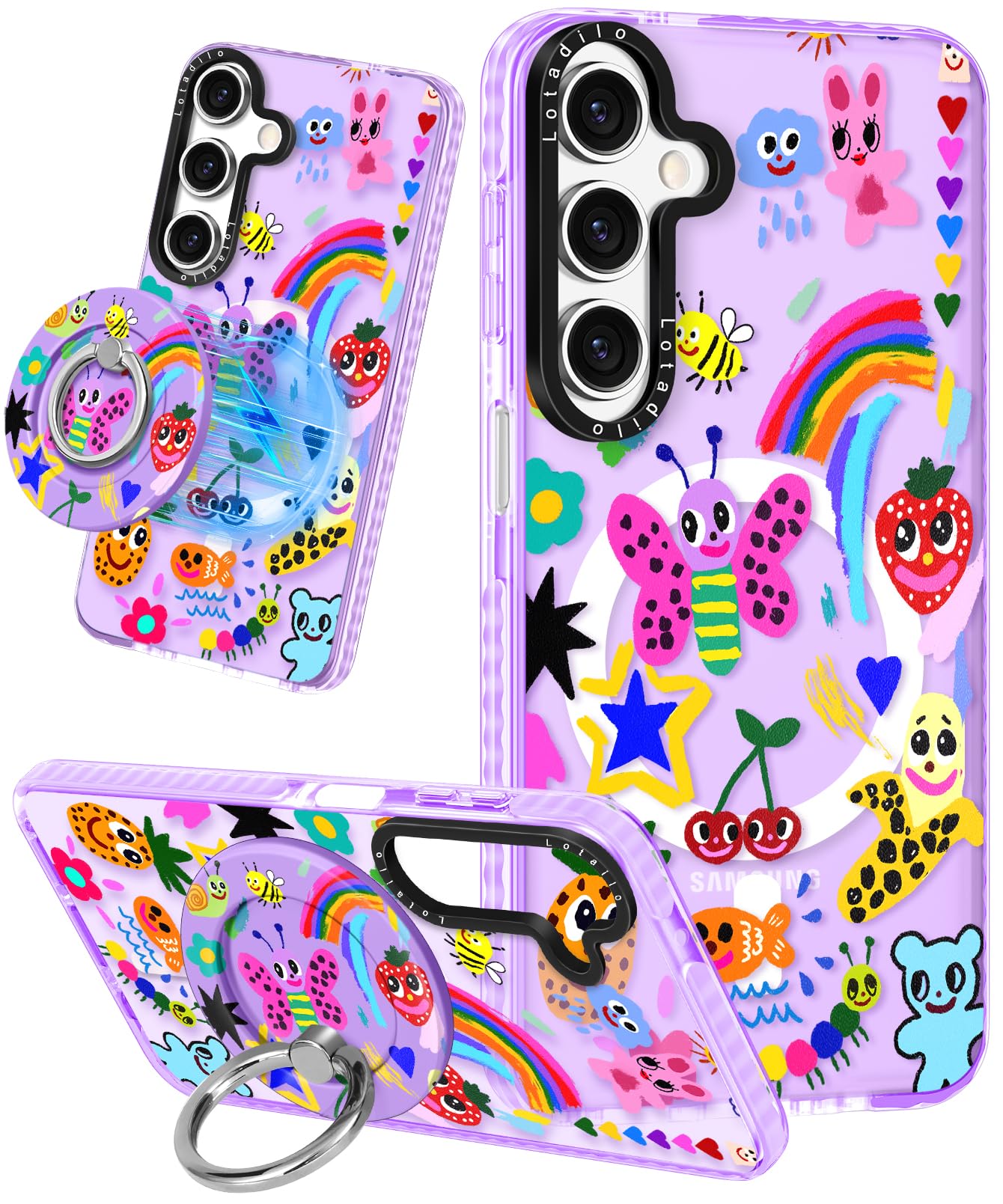 Lotadilo Cute Case For Samsung Galaxy A16 For Women Girls - Funny Crayon Drawing Design Compatible With Magsafe Magnetic Ring Ho