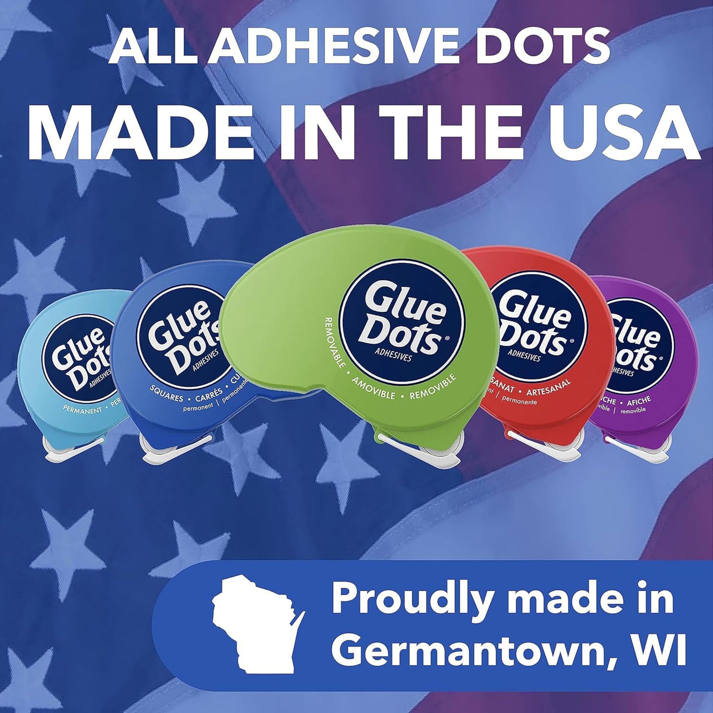 Glue Dots, Permanent Dots Dot N' Go Dispenser, Double-Sided, 3/8", .38 Inch, 200 Dots, DIY Craft Glue Tape, Sticky Adhesive Glue Points, Liquid Hot Glue Alternative, Blue-Tinted