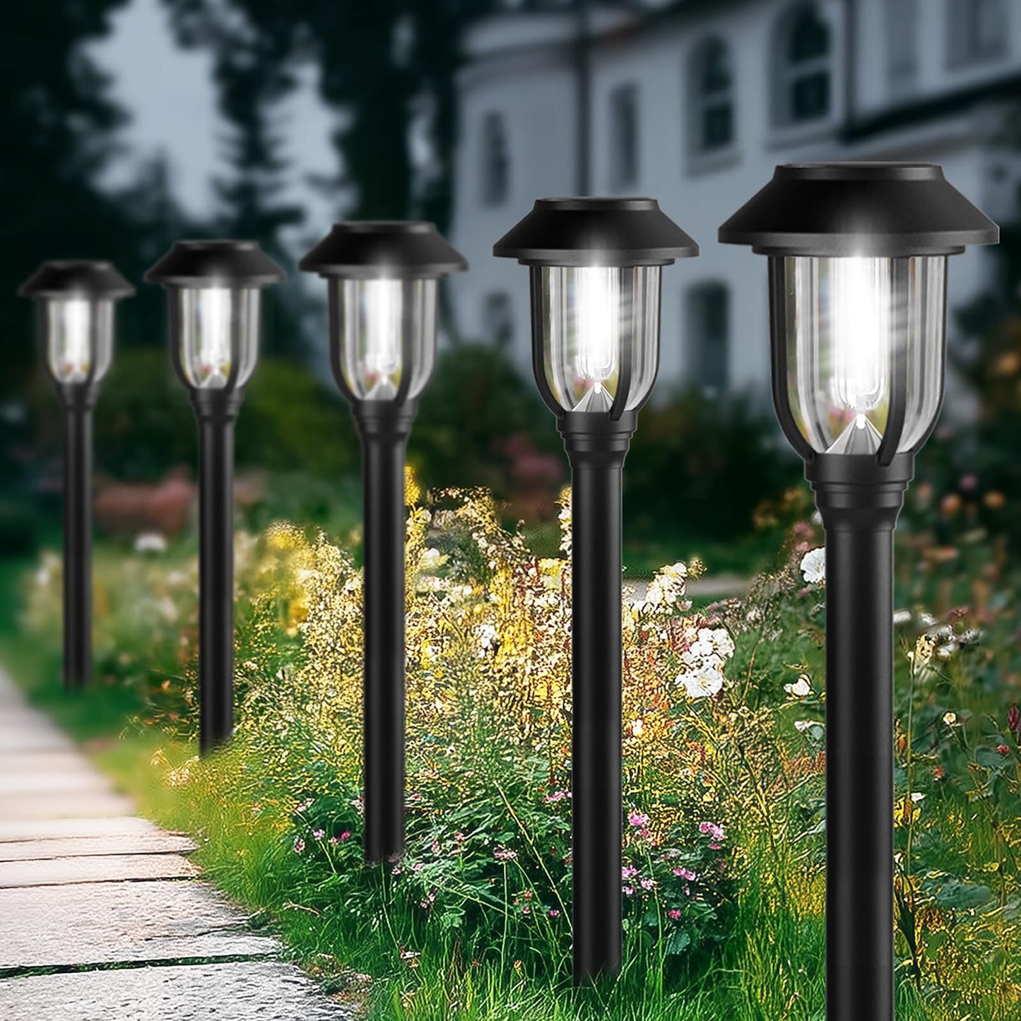 ILANCK 12 Pack Solar Lights Outdoor, Bright 6000K Cool White Solar Pathway Lights Waterproof Auto On/Off Powered,Landscape Lighting for Walkway, Yard, Path, Driveway, Garden