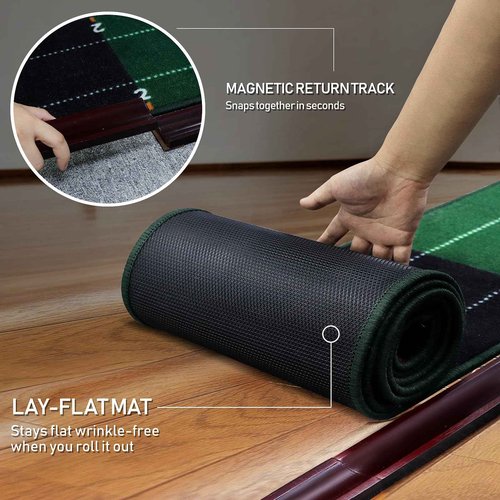 HUAEN Putting mat for Indoors,Golf Practice Putting Green with Ball Return,Office Putting matt,Gift for Golf Lovers