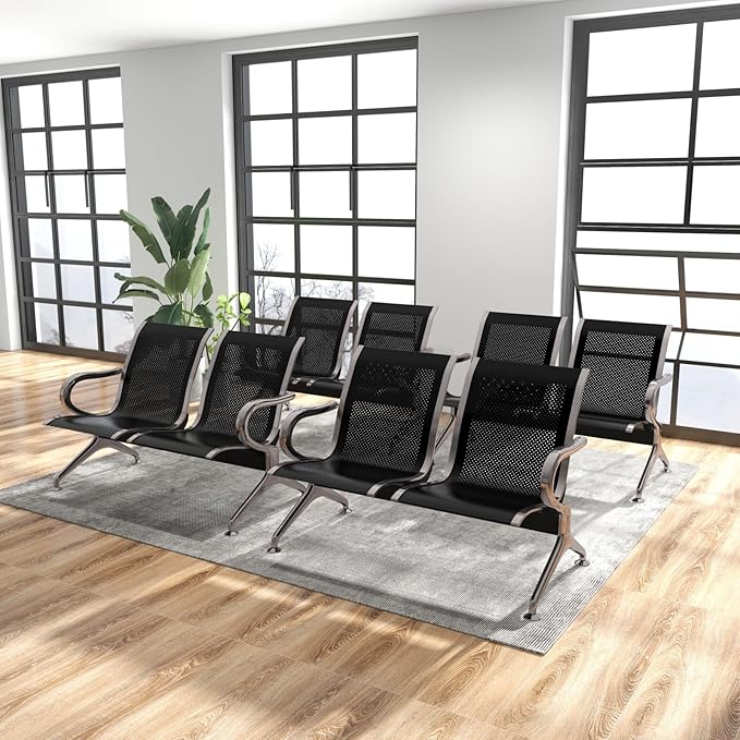 kinbor Waiting Room Chairs - Durable Black Reception Bench with Armrests, 2-Seat Office Reception Guest Chairs for Office, Hospital, Airport, Bank & Lobby (Set of 2)