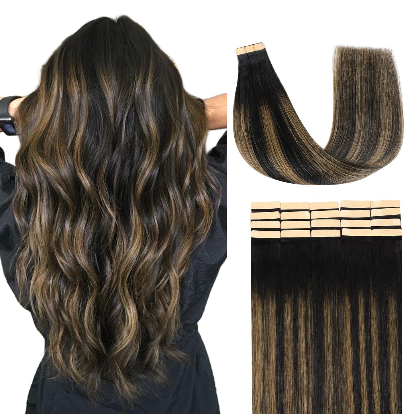 Lashey Invisible Tape in Hair Extensions Human Hair 50g 20pcs 20 Inch Straight Tape ins Black Mixed Chestnut Brown Remy Hair for