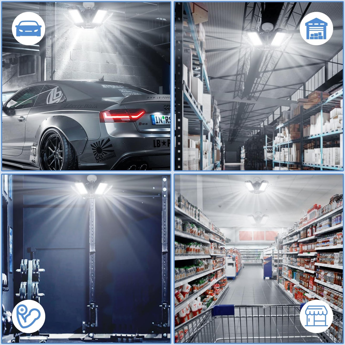 Aoretic LED Garage Lights Bulb 2 Pack -120W, 12000LM 6500K Led Shop Light with 4+1 Deformable Panels, Basement Barn Light Garages Ceiling Lights, E26/E27 for Garage, Warehouse, Shop