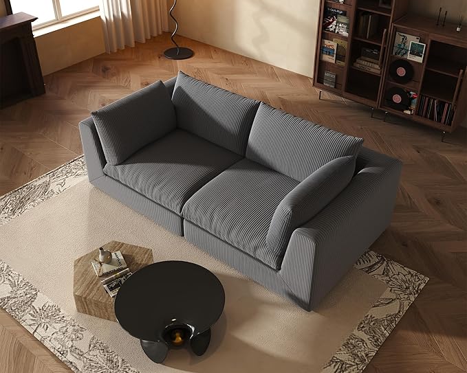 Fajiani Oversized Modular Sectional Sofa, Cloud Couch Deep Seat Sofa Cushion Covers Removable, Oversized Sectional Couches for Living Room (Loveseat-Black Gray)