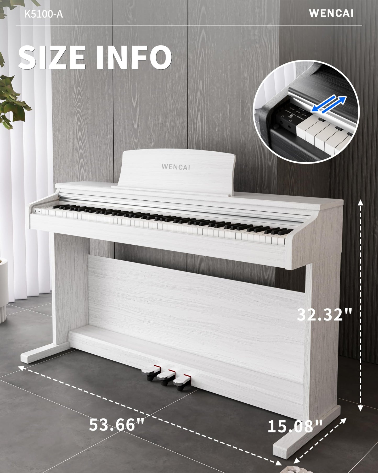 WENCAI 88 Keys Digital Piano Hammer Action Weighted Keyboard Piano, Full Size Upright Electric Piano, Wooden Electronic Piano for Beginner Professional, MIDI-USB Support, 3 Pedals, White