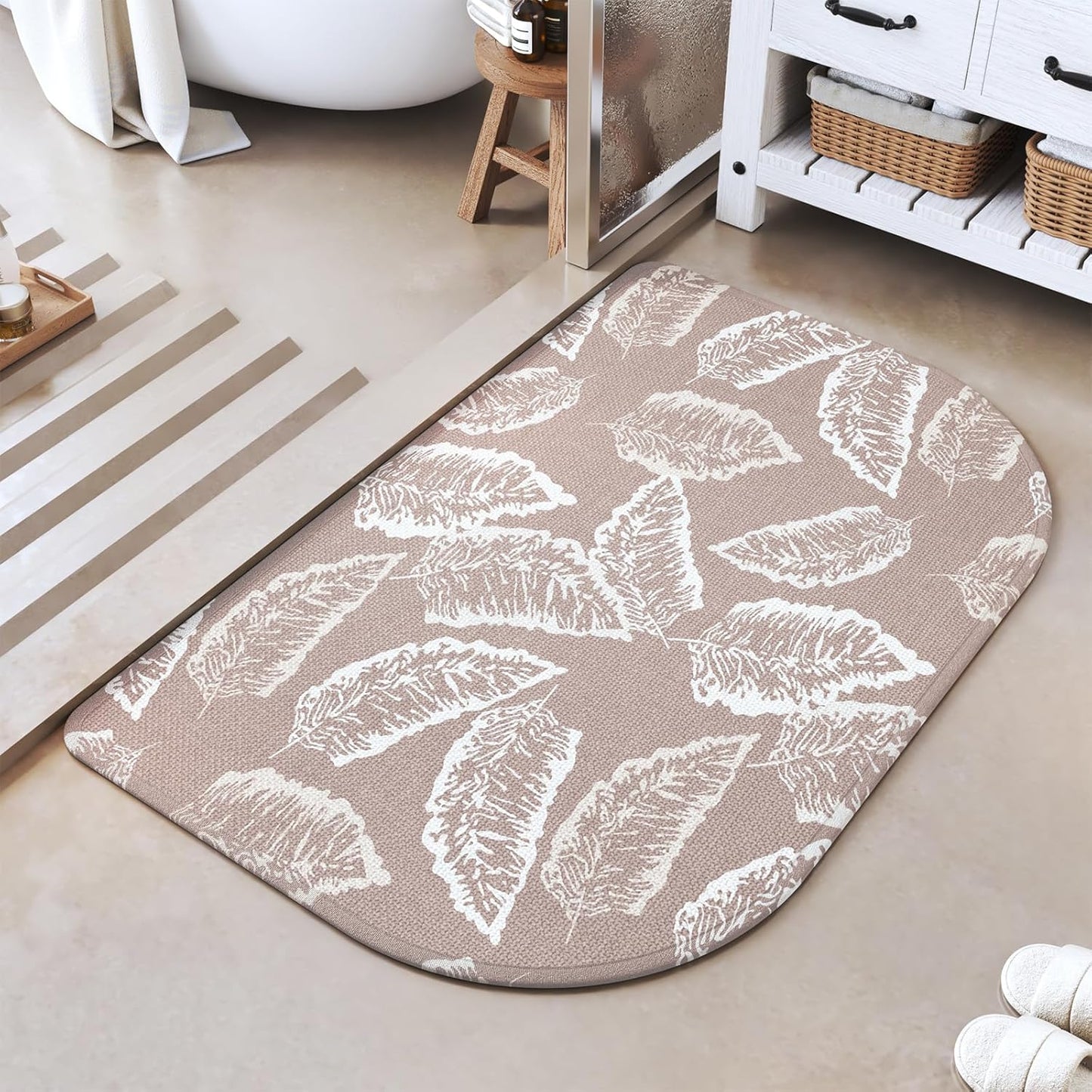 Half Circle Bath Mat,Thin Bathroom Rugs Fit Under Door Quick Dry Non Slip Washable Bathroom Mat with Rubber Backing,Absorbent Woven Half Round Shower Rug