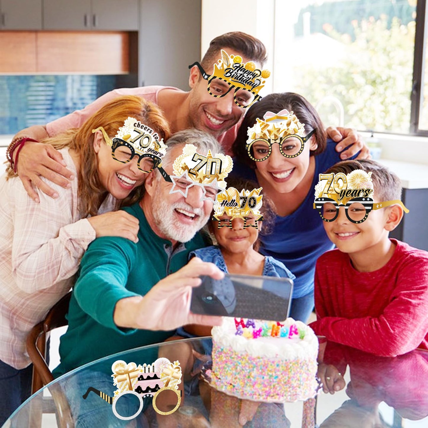 Konsait 70th Birthday Glasses - 18 Pack Paper Glasses for Men & Women, 70th Birthday Party Favors & Props