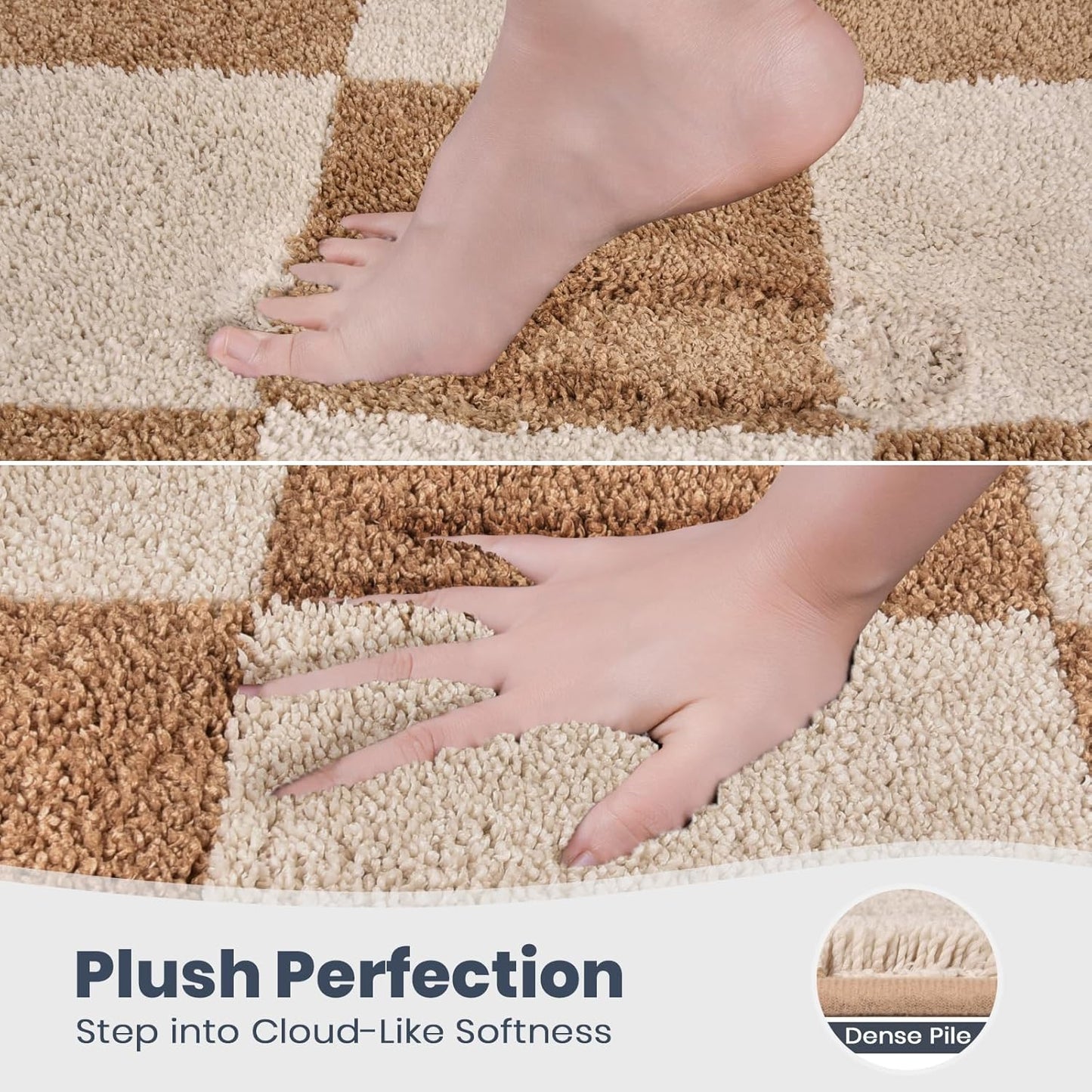 PURRUGS Bathroom Rug Non-Slip Machine Washable 24" x 60", Super Absorbent and Quick-Dry Bath Mat, Extra Soft and Plush Bath Rug for Shower, Bathtub and Sink, Beige & Grayish Brown