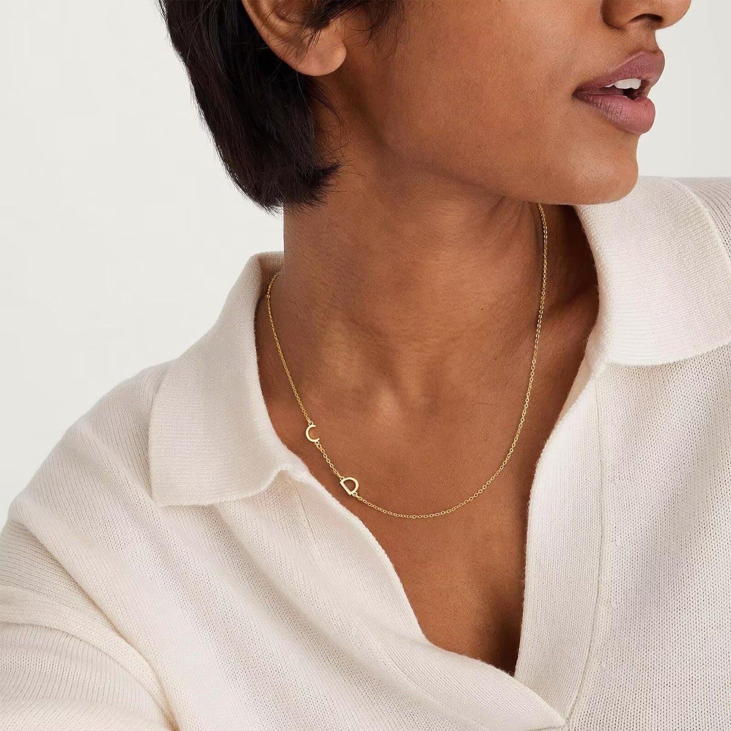 M MOOHAM Double Initial Necklaces for Women - Simple 14K Gold Plated Letter B Gold Initial E Sideways Necklace Jewelry Birthday Gifts for Women Wife Mom