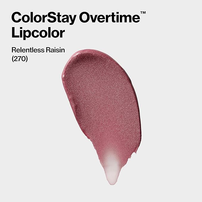 Revlon Liquid Lipstick with Clear Lip Gloss, ColorStay Overtime Lipcolor, Dual Ended with Vitamin E, 270 Relentless Raisin, 0.07 Fl Oz