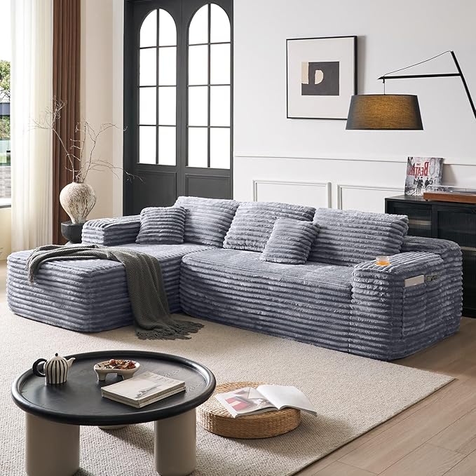 Cloud Sectional Couch with L-Shape Chaise, Modern Modular Sofa with Deep Seat, Built-in Cup Holder & Storage Pocket for Living Room Bedroom, No Assembly Required (Light Gray, Right Sitting Chaise)