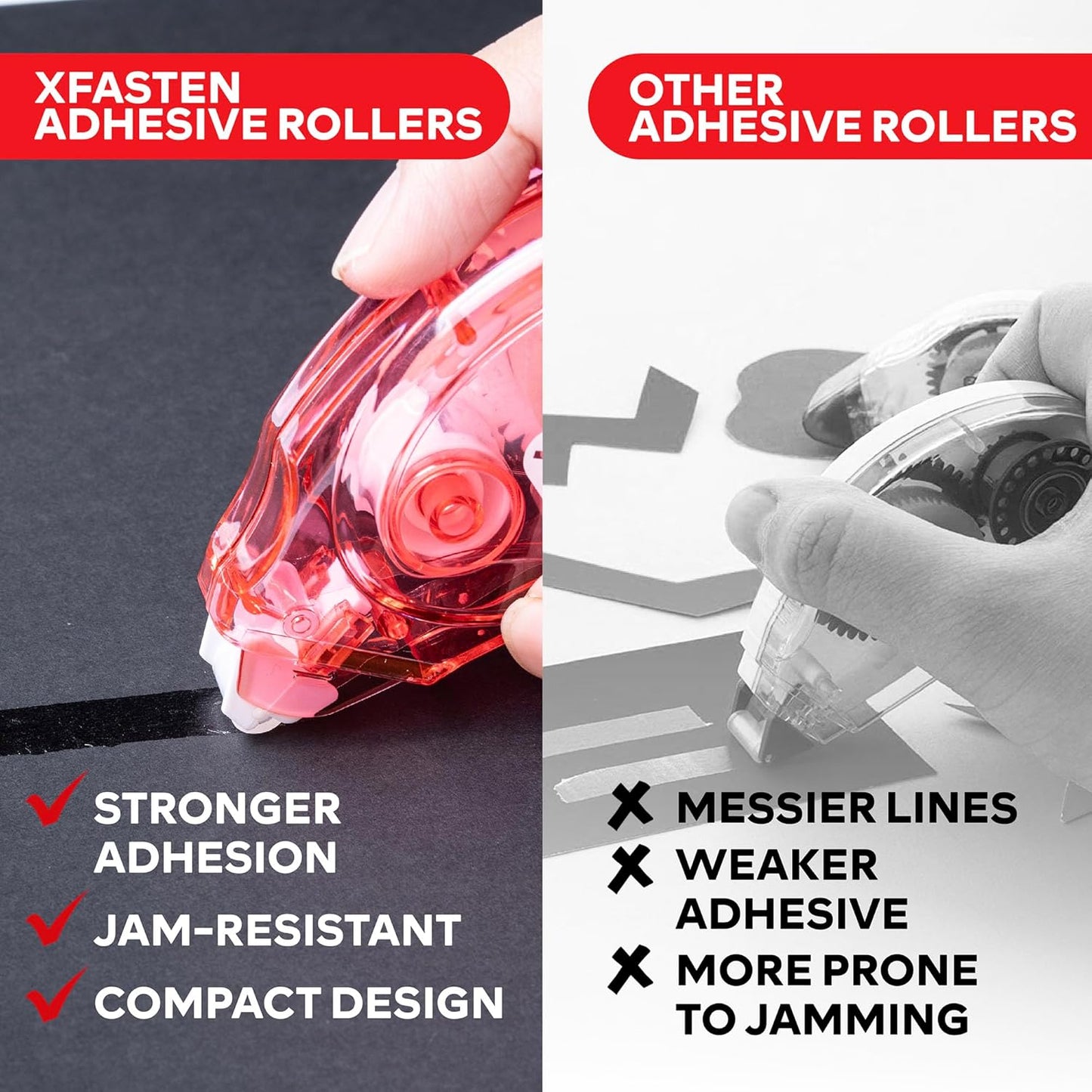 XFasten Glue Tape Roller Runner Pink, Photo-Safe, Zero-Jamming 0.3-inch x 360-inch (4-Pack, 1440-inches Total) Double Sided Gift Wrap Tape Adhesive for Scrapbooking Bullet Journaling Card Making