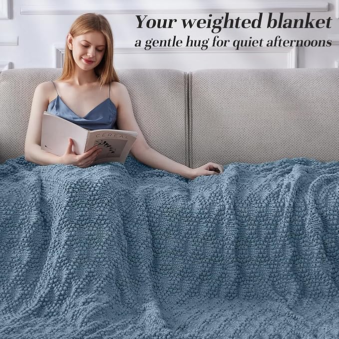 Knitted Weighted Blanket for Adult, Chunky Knit Weighted Throw for Sleep 80"*87" 20lbs, Cooling Breathable Machine Washable Heavy Blanket for Room Decor (HazeBlue, King)
