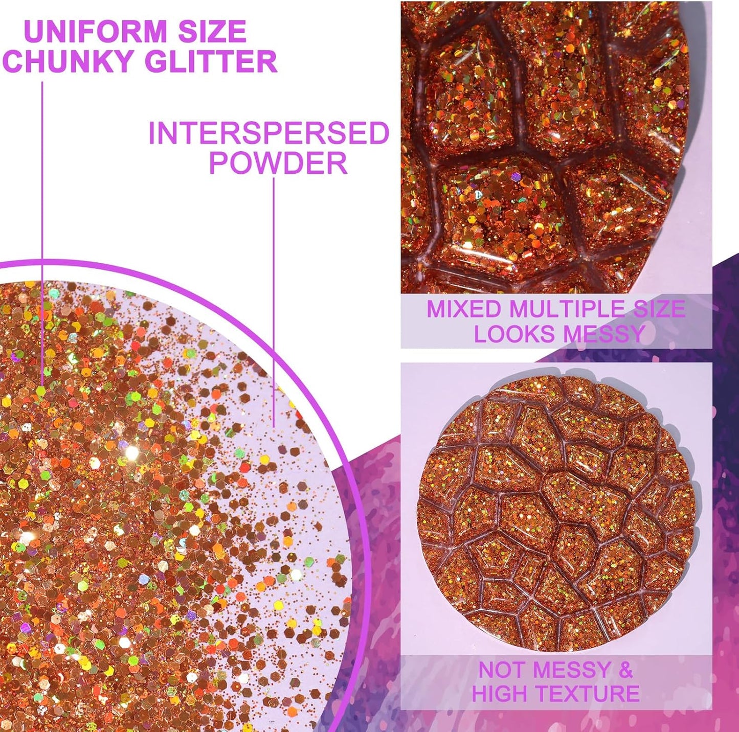 Renfio Holographic Glitter, 2.11oz/60g Medium Size Chunky Mix, Ultra Fine Gold Sequins for Crafts, Christmas, Resin, PET Flakes for Nail Art, Tumblers, Slime - Laser Gold