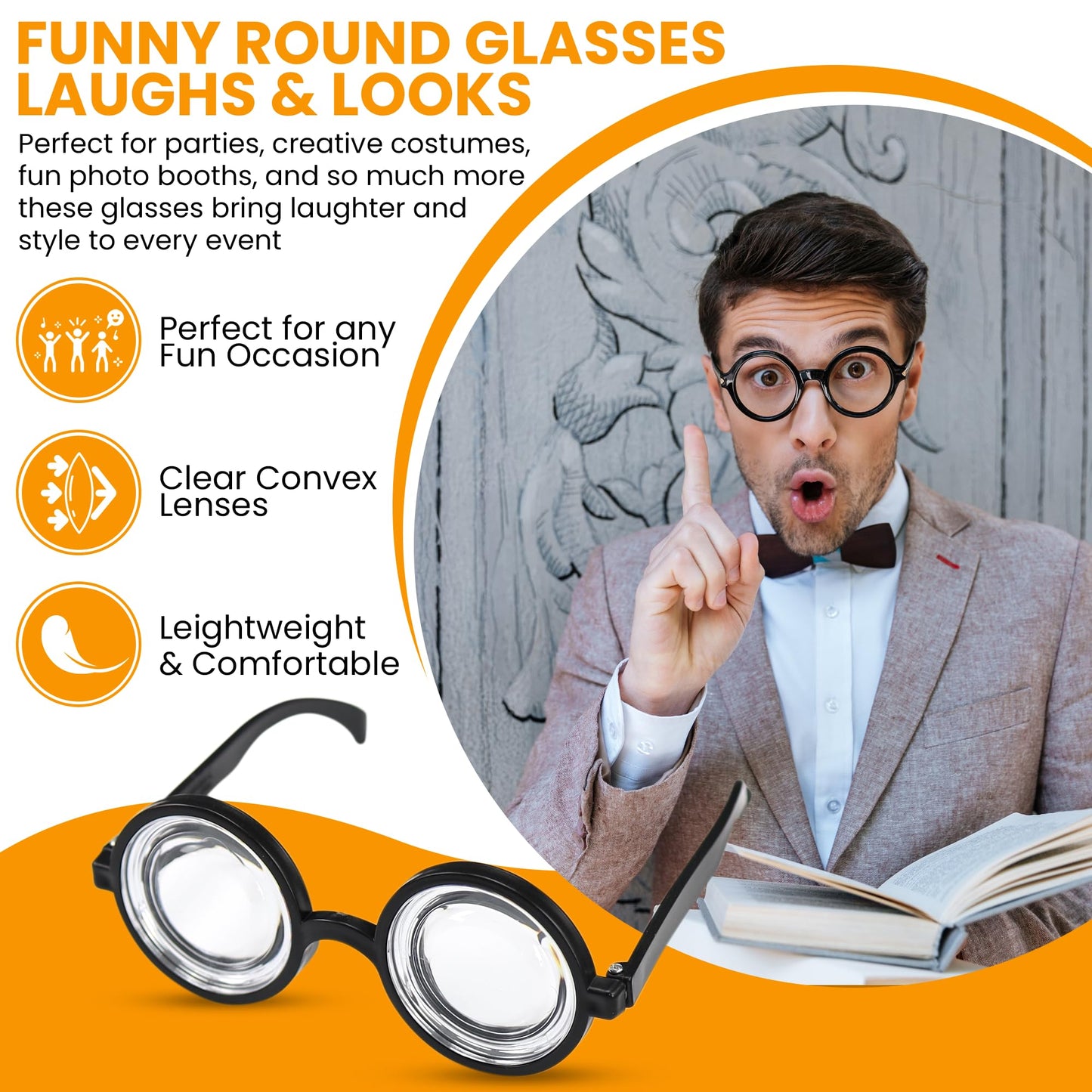 Iconikal Thick Lens Nerd Costume Glasses Small Black 5.5x2.1-Inch Plastic Frames Wizard Scientist Dress-Up Halloween Cosplay Party Accessory