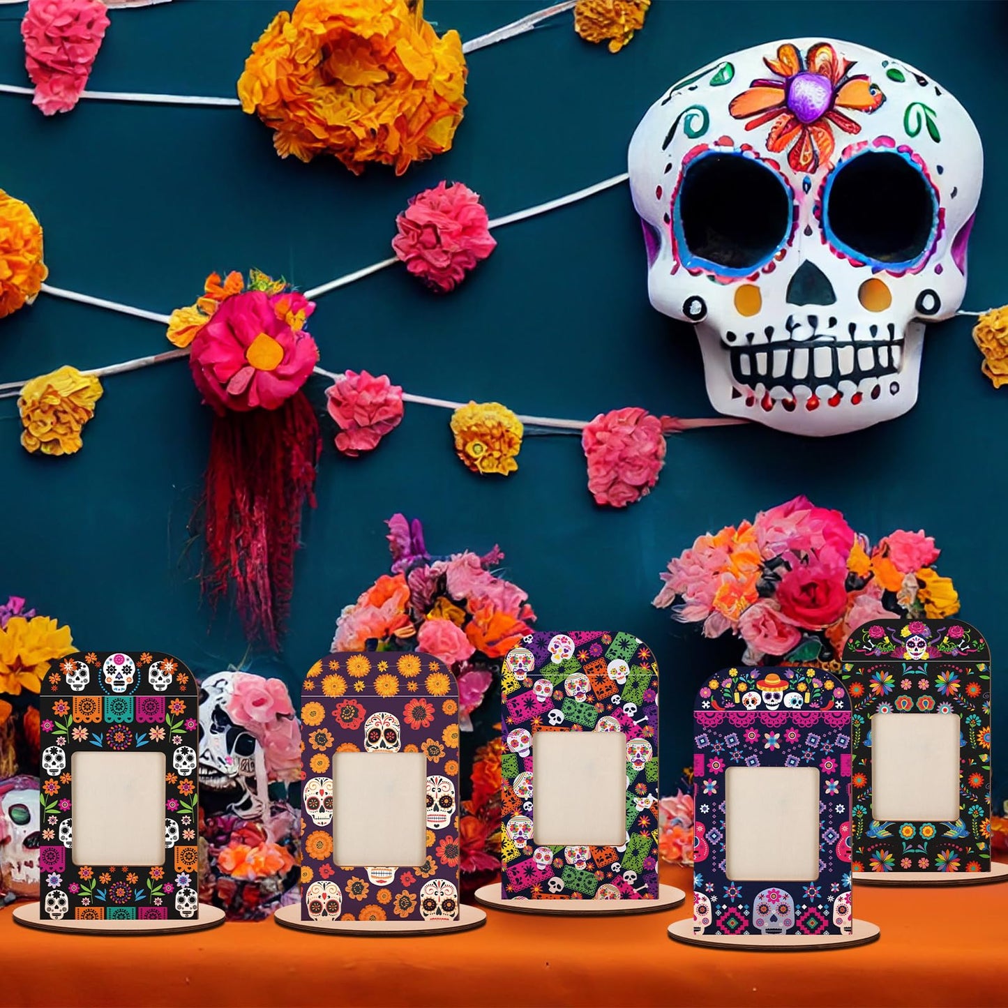 Qunclay 12 Set Picture Wooden Frames Dia De Los Muertos Altar Day of the Dead Decorations Dia De Los Muertos Altar Kit Picture Frame Ofrenda Tabletop Halloween Diwali Decoration Ofrenda