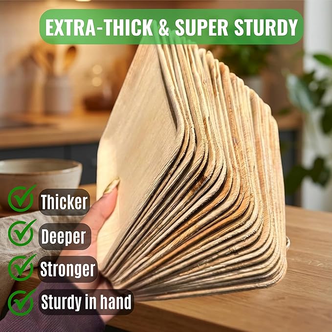 Palm Leaf Plates 10 Inch & 7 Inch – 50 Pack Palm Plates with 50 Wooden Forks & 50 Knives – Bamboo Plates Disposable and Bamboo Dinner Plates for Parties, Holidays, Christmas & New Year