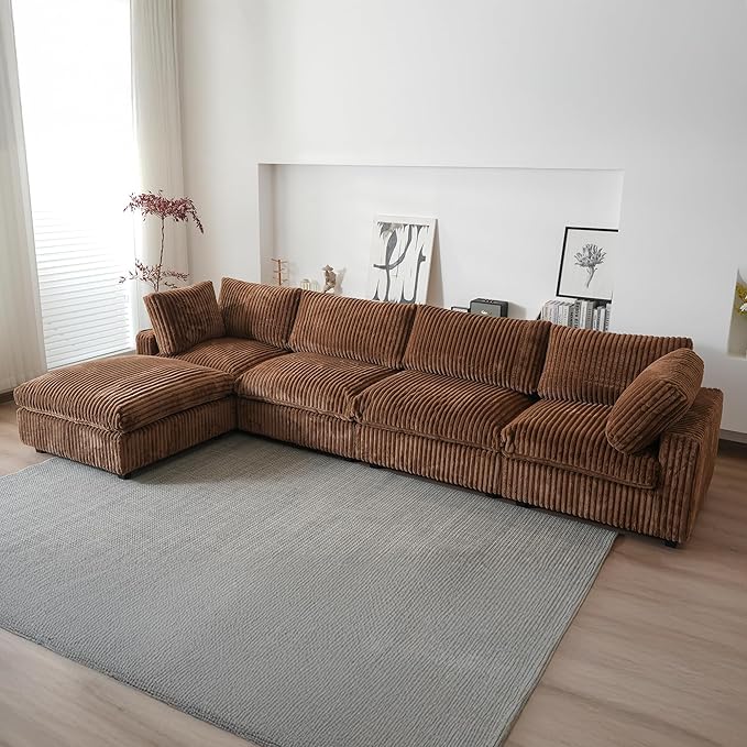 WJShome Cloud Modular Sectional Sofa,160" Oversized L Shaped Sofa Couch with Storage Ottoman,5 Seater Comfy Couch with Chaise Couches,Covers Washable&Replaceable (Brown)