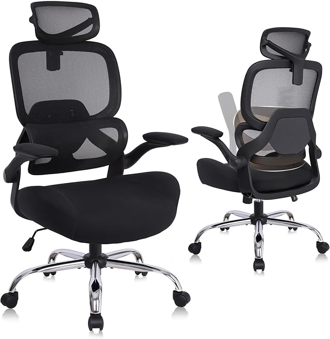 FAMSINGO Big and Tall Office Chair Mesh Black Chair