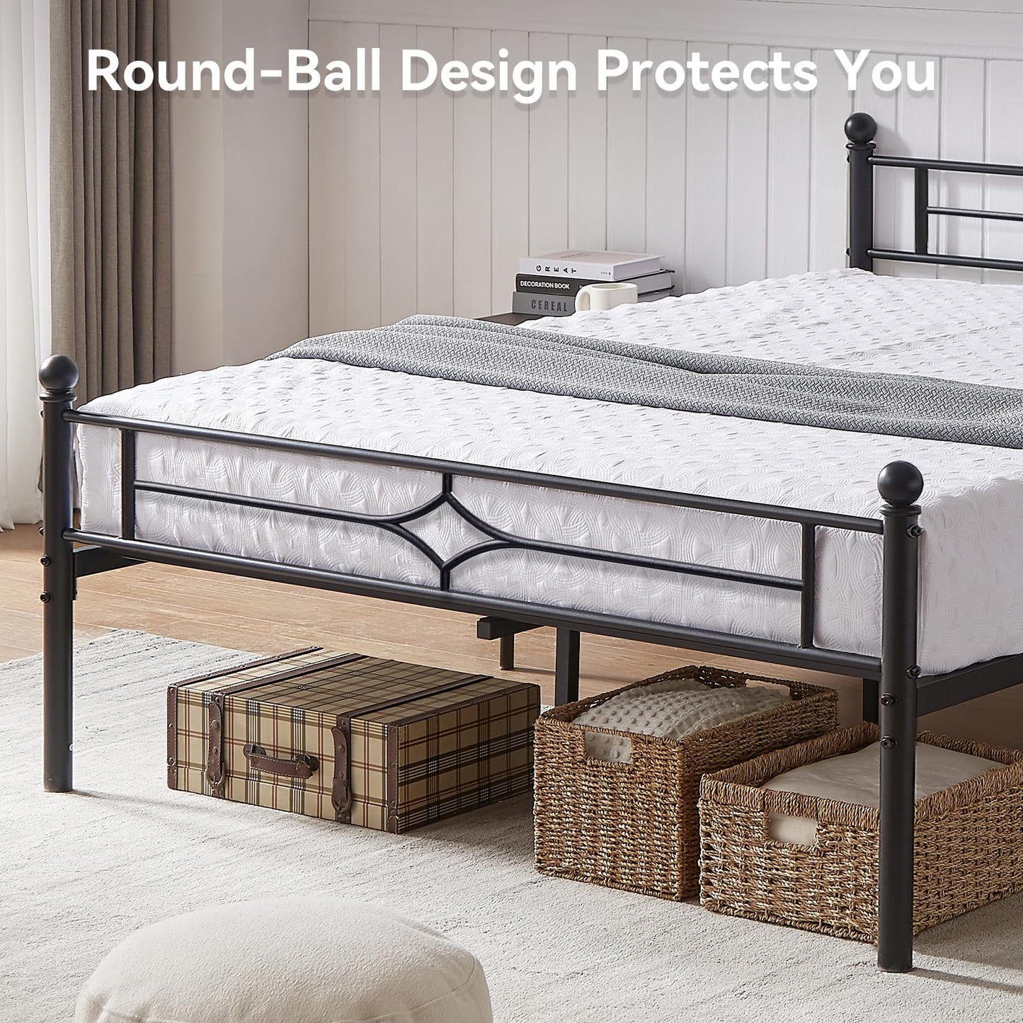BedsPick Queen Size Metal Bed Frame with Headboard and Footboard, Platform Bed Frame with Premium Steel Slats Support/12.5'' Under Bed Storage Space/No Box Spring Needed/Noise Free/Easy Assembly/Black