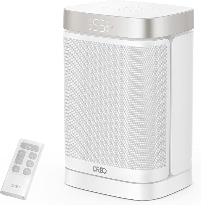 DREO Atom One Space Heater with Remote, 70°Oscillating Electric Heaters with Digital Thermostat, 1500W PTC Ceramic Heater, 12h Timer, Quiet Safety Heating, Portable Heater for Home Office