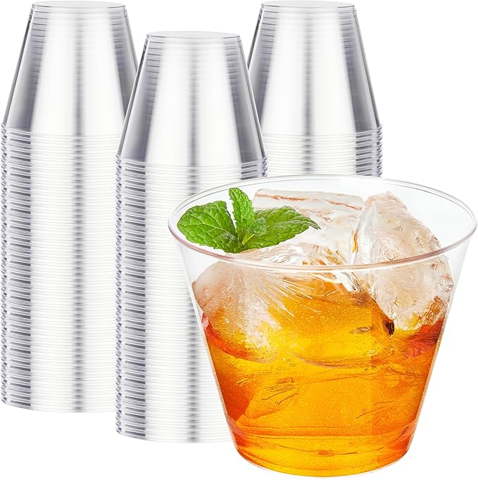RACETOP 200 Pack 9 oz Clear Plastic Cups for Party, Disposable Clear Cup, Disposable Cups, Wine Glasses Cups, Plastic Cock...