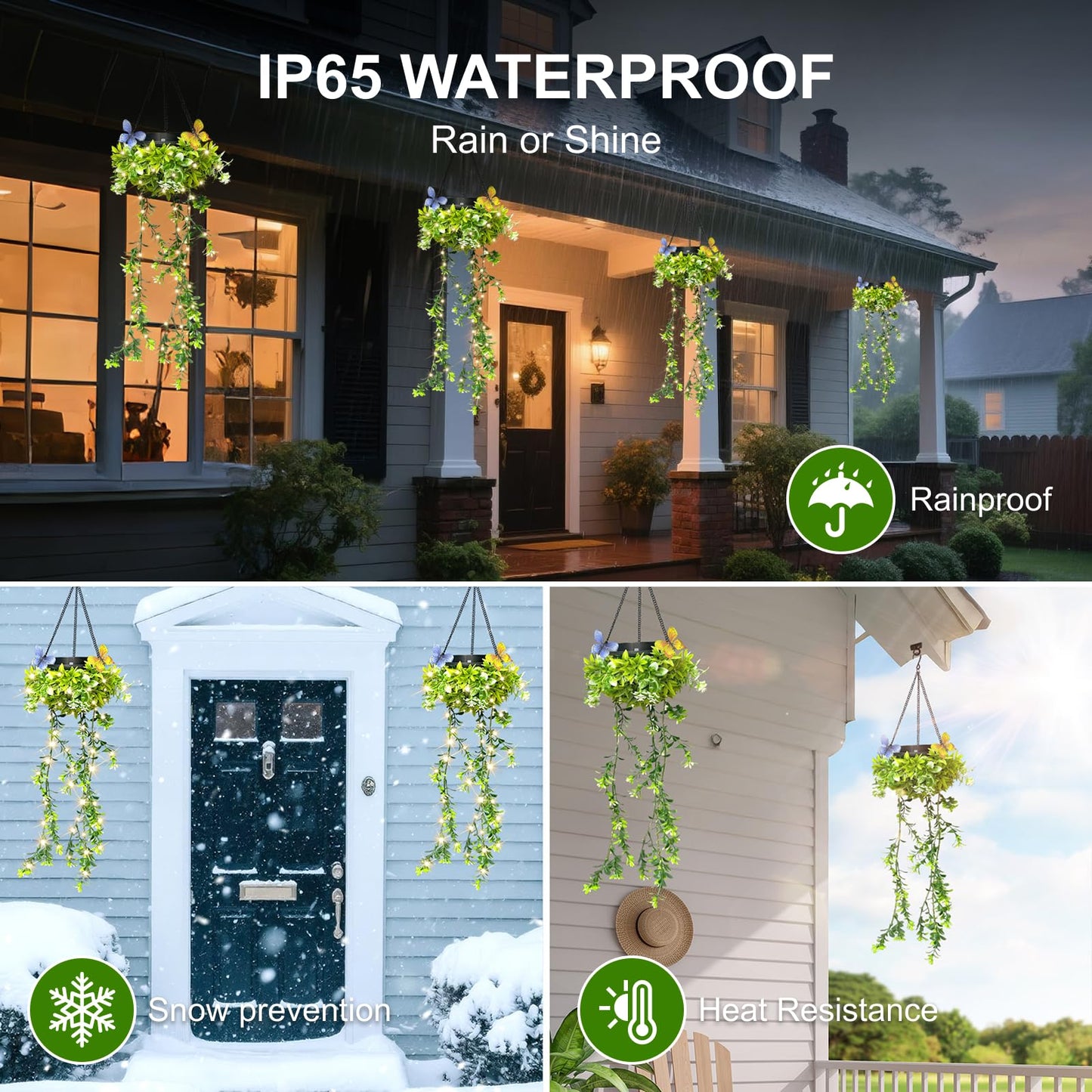 Solar Hanging Garden Lights - 2 Pack | 66 LEDs Butterfly & Flower Decor | IP65 Waterproof Summer Patio Lights for Outdoor Party Camping Poolside, Romantic Wedding | Gifts for Daughter Mom Grandma