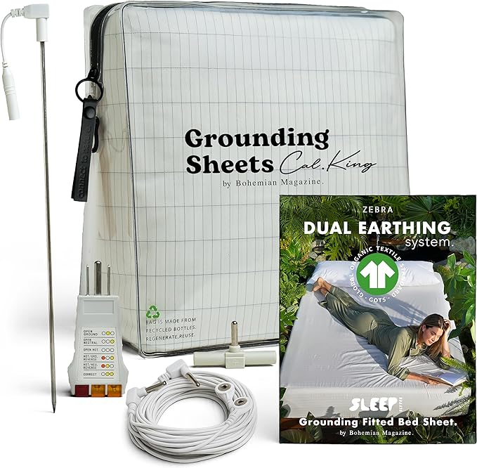 Zebra Grounding Sheets California King Size - 2X Stronger - GOTS Organic Cotton - Tester & Safety Resistor - 16.5 Deep Pocket - Grounding Fitted Sheet California King Sheets Cotton - Grounded Sheets