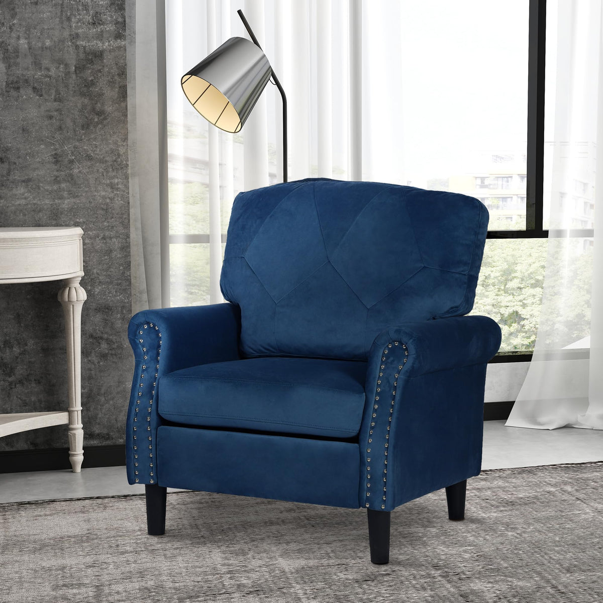 HXZDZ Accent Chairs for Living Room, Set of 2 Mid-Century Modern Upholstered Armchairs, Comfy Velvet Chair w/Wood Legs & Nailhead Trim, Wingback Chair for Bedroom, Blue