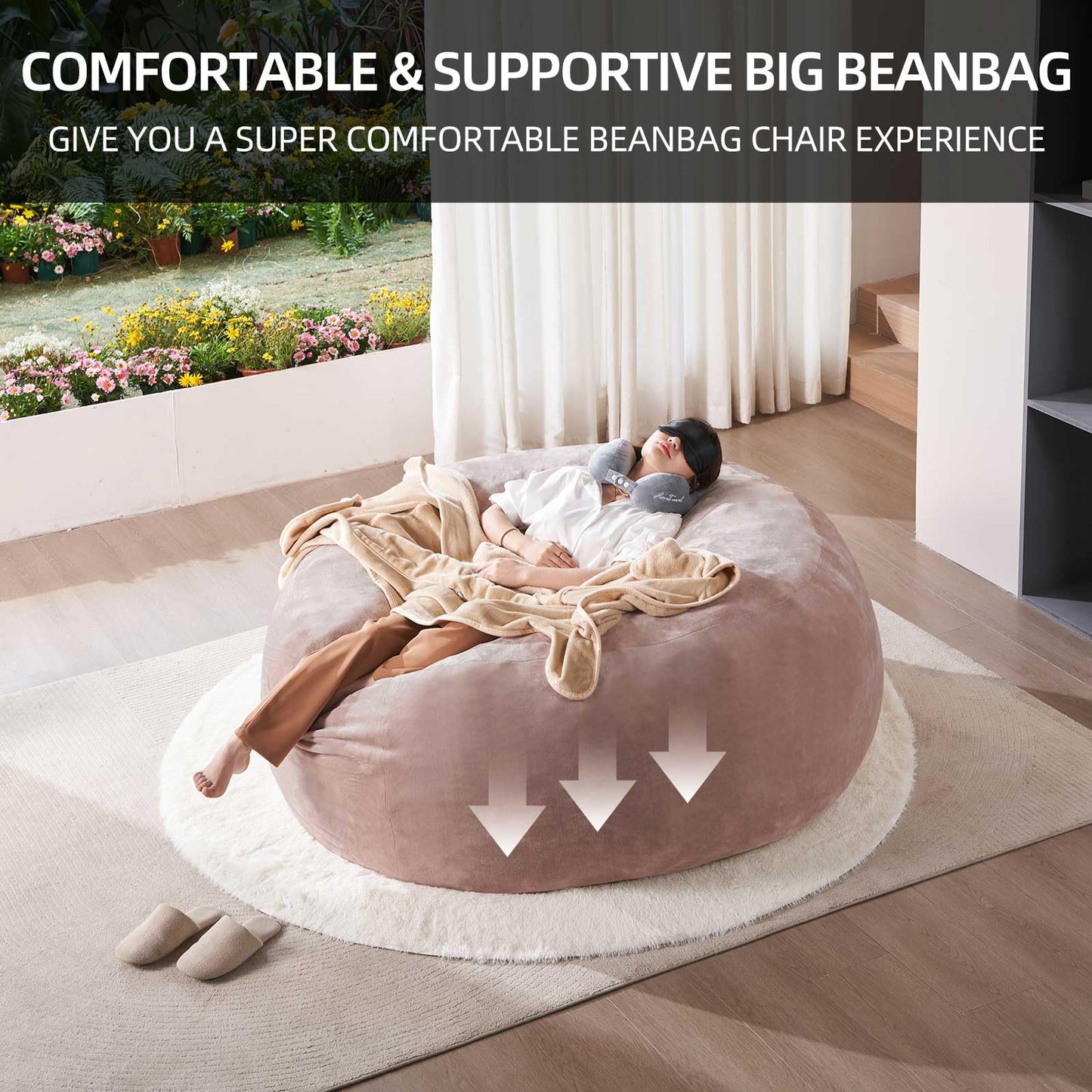 Big Bean Bag Chairs for Adults 6FT Bean Bag Chair with Filler Included Memory Foam Chair Super Soft Plush, Living Room Furniture, Suitable for bedrooms, Dorm Reading Lounge Chairs(Pink)
