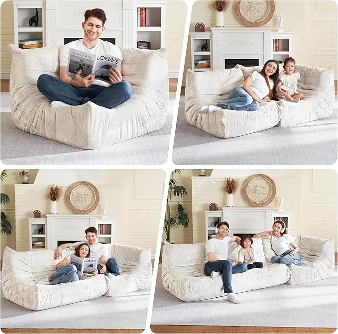 HABUTWAY Bean Bag Chair, Memory Foam Bean Bag Chairs for Adults, Fireside Corner Chair Lazy Floor Corner Sofa for Living Room, Bedroom, Dorm, Office (Beige)