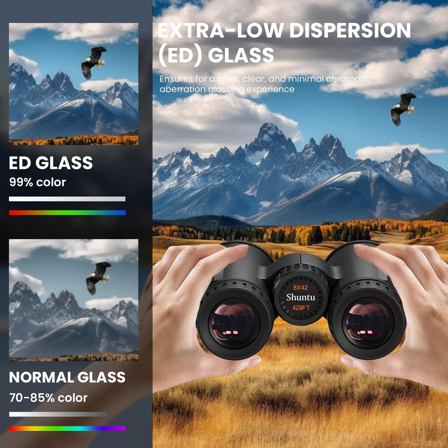 Premium ED HD Binoculars 10x42 for Adults, Waterproof & Fogproof with Magnesium Alloy Body, BAK4 Prism - High Power Binoculars for Bird Watching, Hunting, Travel & Outdoor Sports, Compact