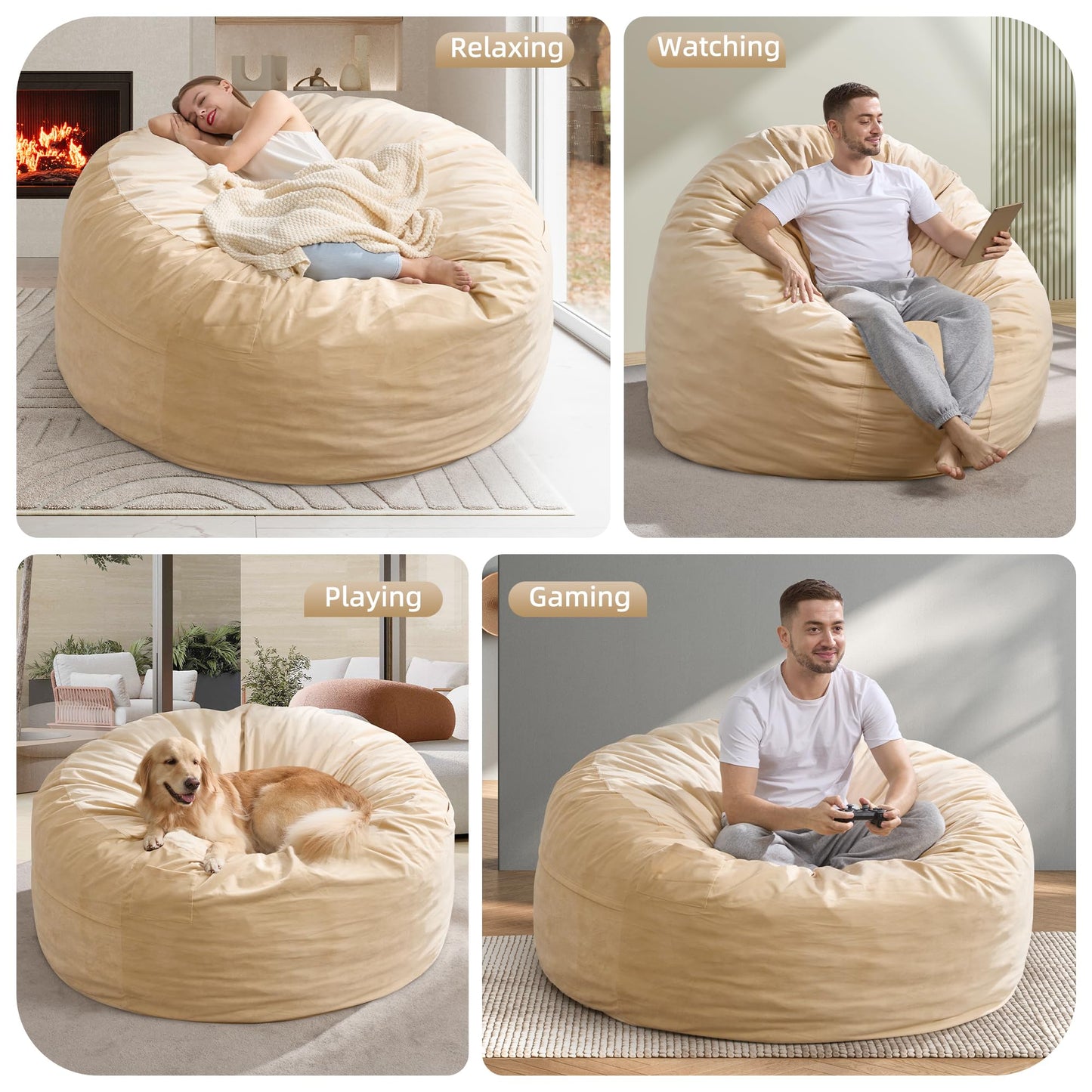 Hobestluk 5FT Bean Bag Chair Giant Bean Bag Chairs for Adults Large Bean Chairs with Removable Cover, Beanbag Chair with Filler, Adult Bean Bag Chairs for Living Room, Bedroom